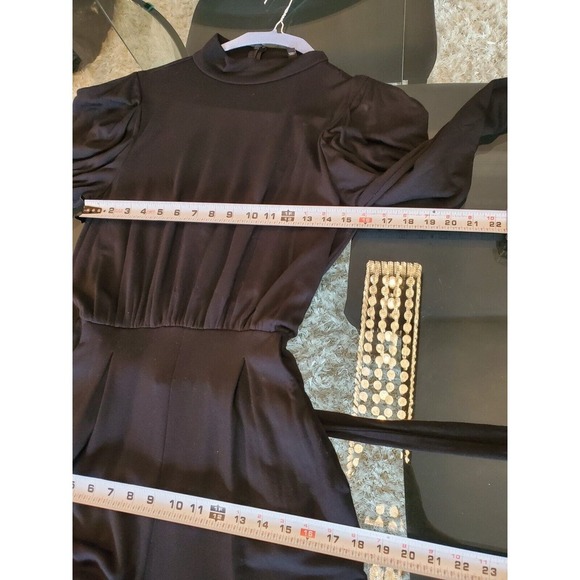 Express Womens Black Solid Rayon High Neck Long Sleeve Wide Leg Jumpsuit Size M - Picture 12 of 13
